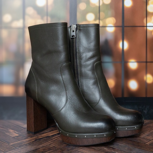 ALL SAINTS Thea Leather Zip Platform Ankle Boots, Green, Size US 7.5/8 (EU 38) - Picture 3 of 15